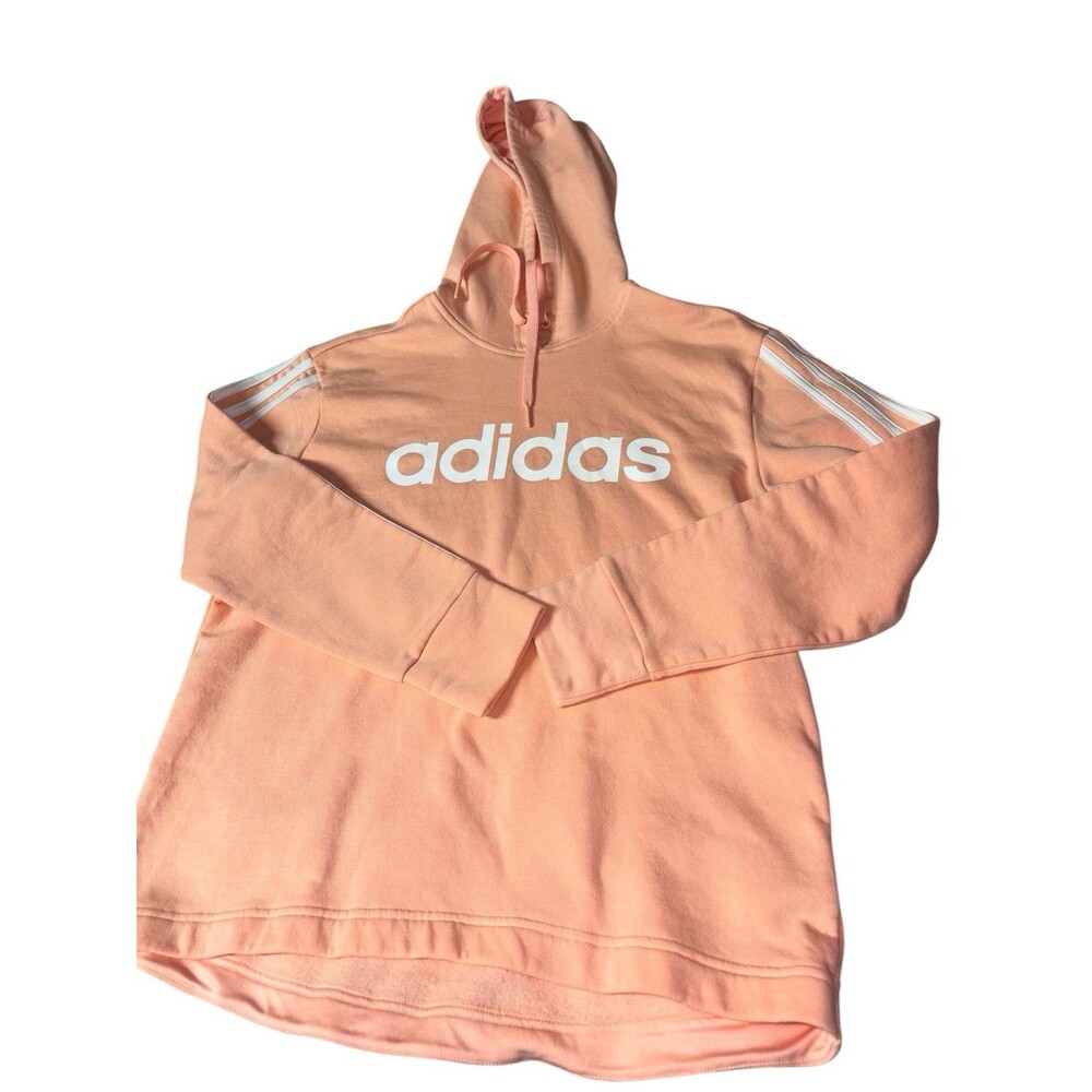 Adidas Hoodie Size L 16-18 Blush Pink Big Logo Spellout Three Stripe Sweat women
